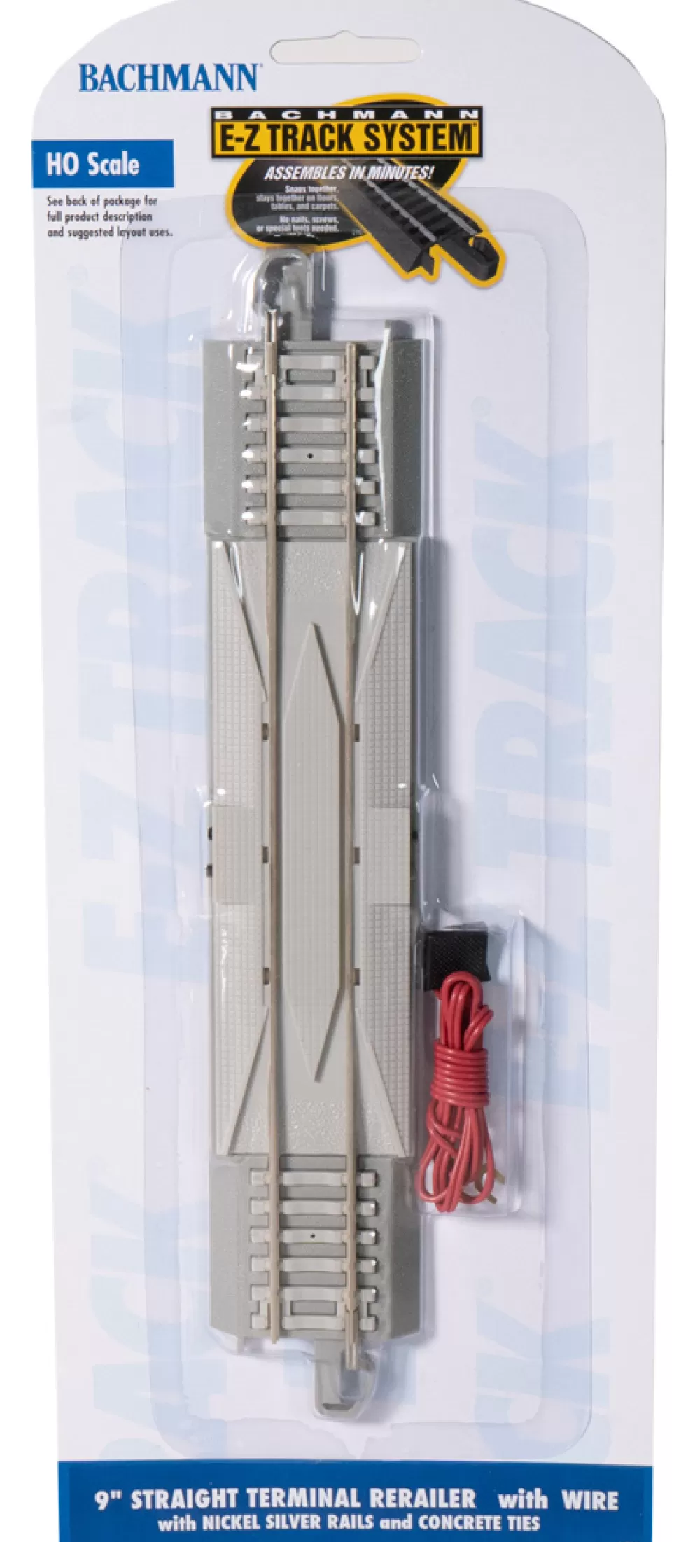 Nickel Silver W/ Gray Roadbed*Bachmann Trains 9" Straight Terminal Rerailer With Wire & Concrete Ties (HO Scale Nickel Silver)