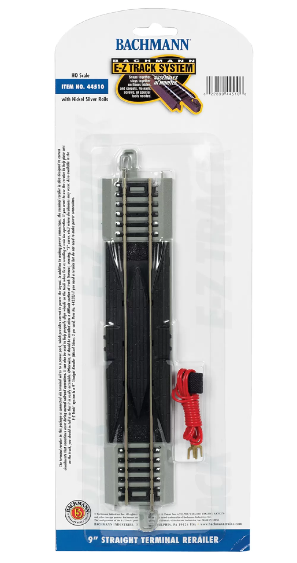 Nickel Silver W/ Gray Roadbed*Bachmann Trains 9" Straight Terminal Rerailer With Wire (HO Scale Nickel Silver)