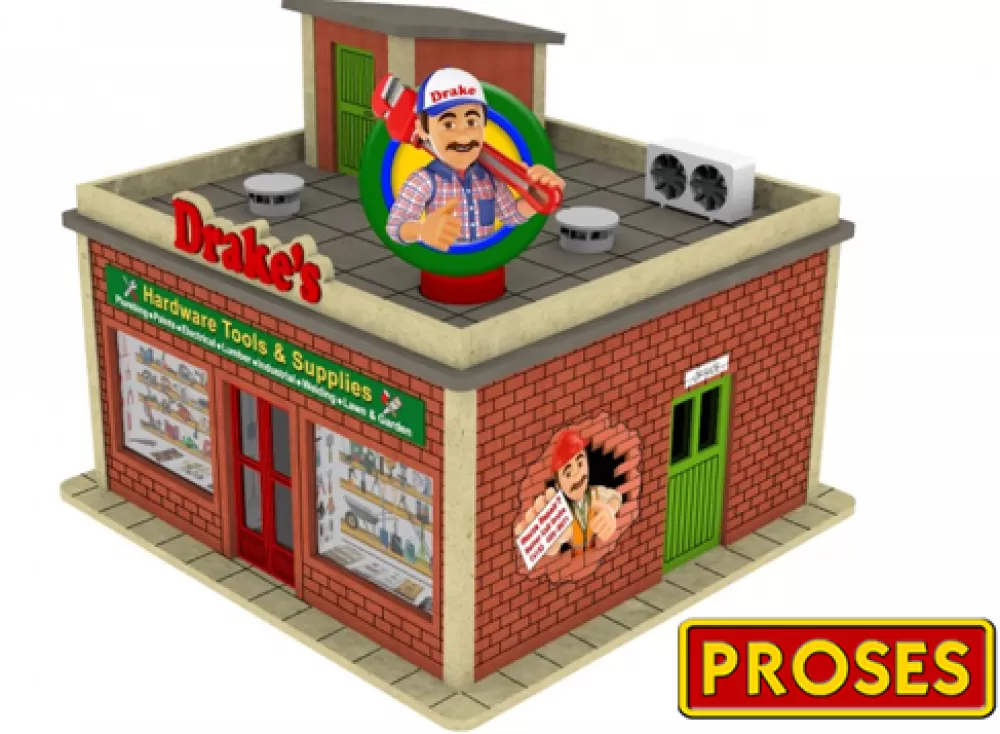 General Accesories*Bachmann Trains O Scale Drake's Hardware Store With Light And Rotating Sign Kit