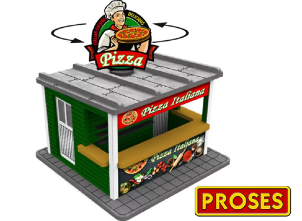General Accesories*Bachmann Trains O Scale Pizza Stand With Light And Rotating Sign (Laser Cut Kit)